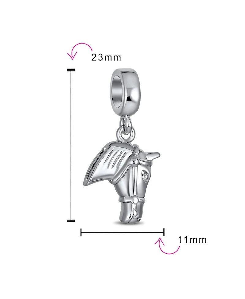 Bling Jewelry Western Equestrian Horse Dangle Charm Bead .925 Sterling Silver European Bracelet