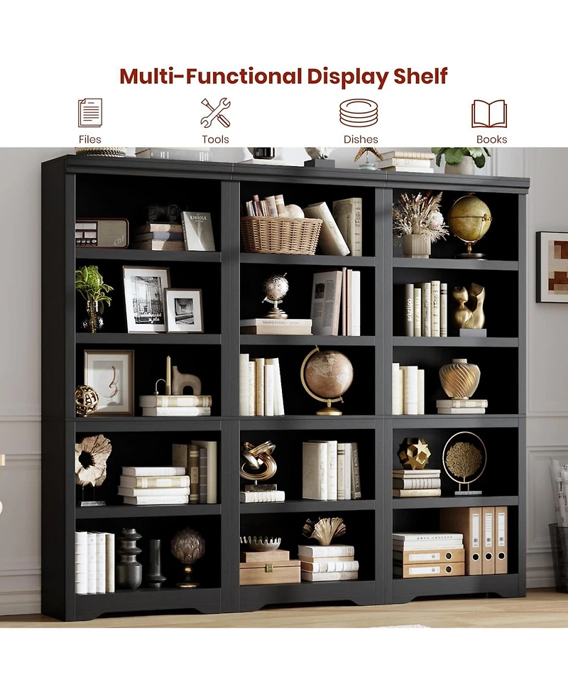 gaomon Tall Farmhouse Bookshelf, 5 Tier Open Bookcase with Adjustable Shelves and Anti-Tip, Storage Organizer for Living Room