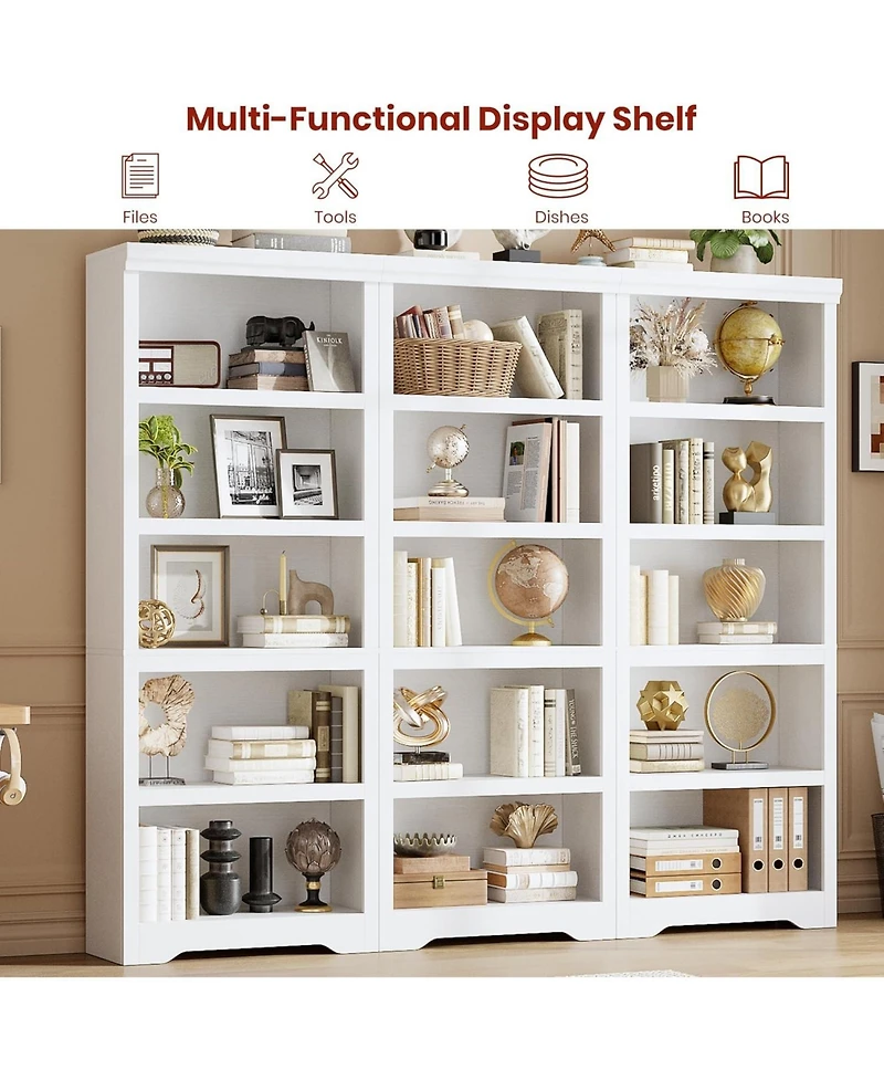 gaomon Tall Farmhouse Bookshelf, 5 Tier Open Bookcase with Adjustable Shelves and Anti-Tip, Storage Organizer for Living Room