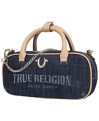 True Religion Bentley Denim and Pu Mini Satchel - Women s Top Handle Crossbody Handbag with Chain Detail