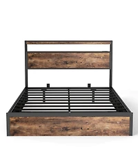 Lucky One Full Size Rustic Hydraulic Lift Storage Bed Frame - Metal Noise-Free Structure + Rgb Led