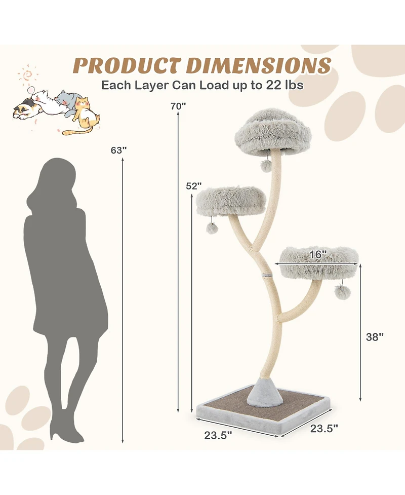 Cozito Cat Tree 70 in 4-Layer Tower with 3 Perches Dangling Balls
