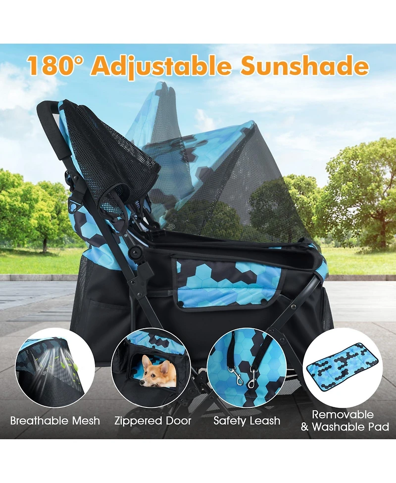 Cozito Foldable Double Pet Stroller with Sunshade and Basket