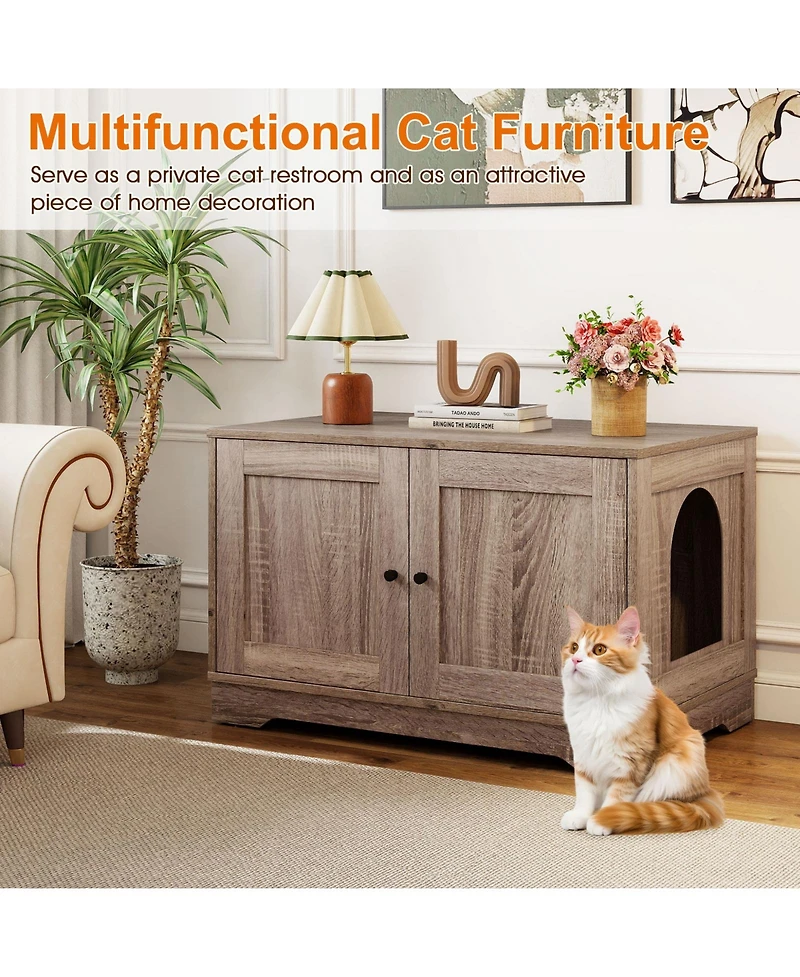 Cozito Cat Litter Box Enclosure 31.5 in Wooden End Side Table