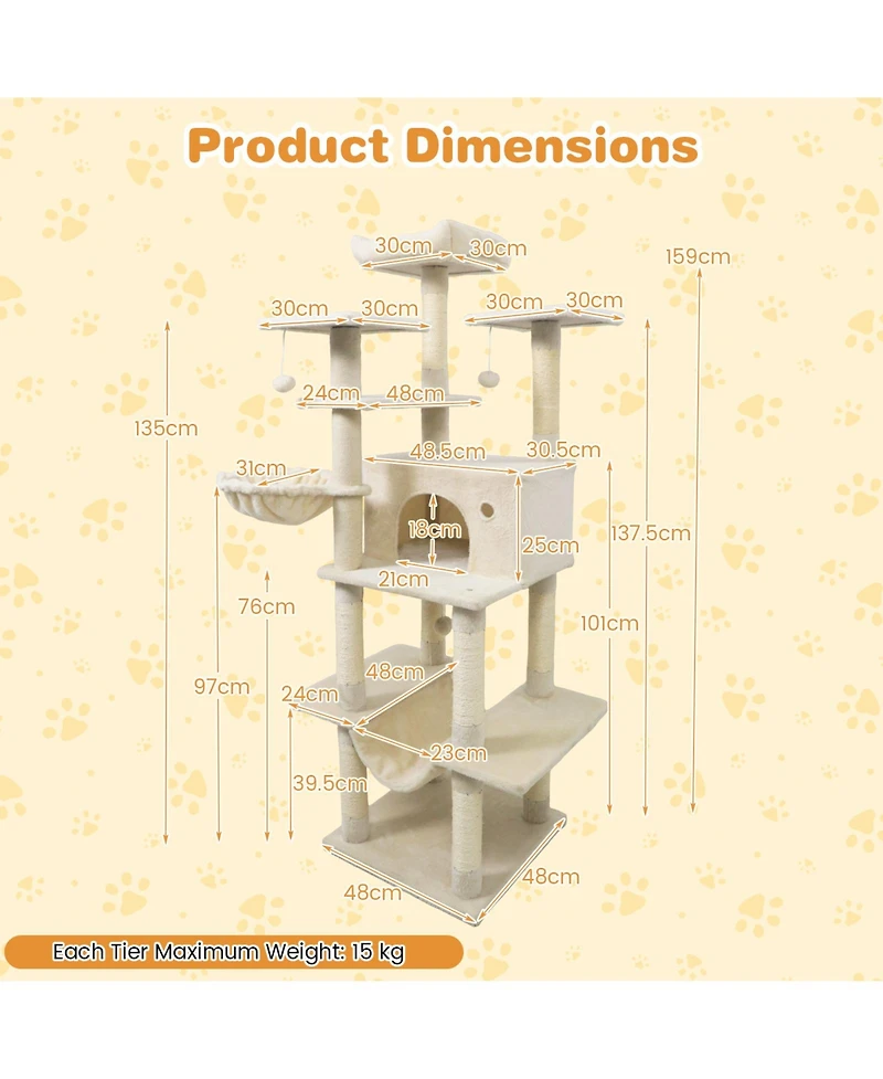 Cozito Cat Tree 63 inch Tall for Indoor Cats with Multi-Level Tower