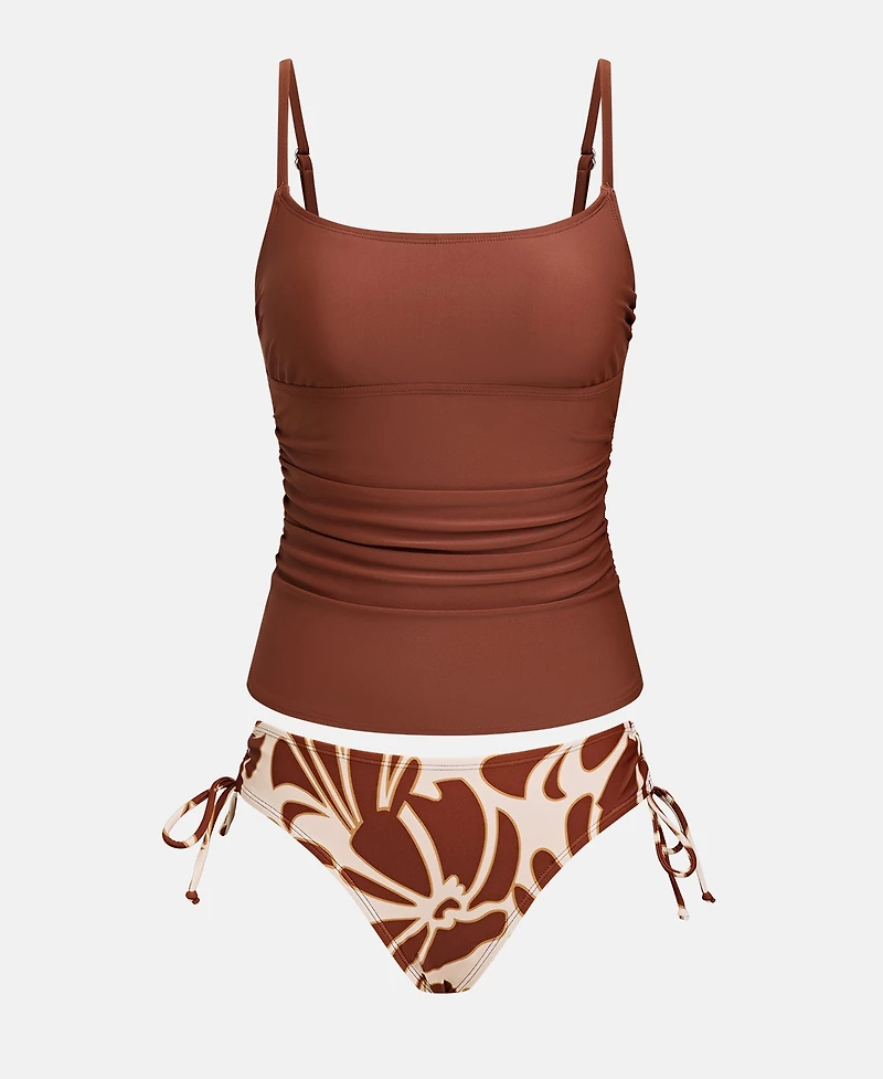 Cupshe Women's Escaping Ruched Tankini Top & Floral High-Waisted Bottoms Set