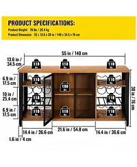 Gouun Industrial Bar Cabinet with Wine Racks and Glass Holders, Metal Mesh Door Sideboard