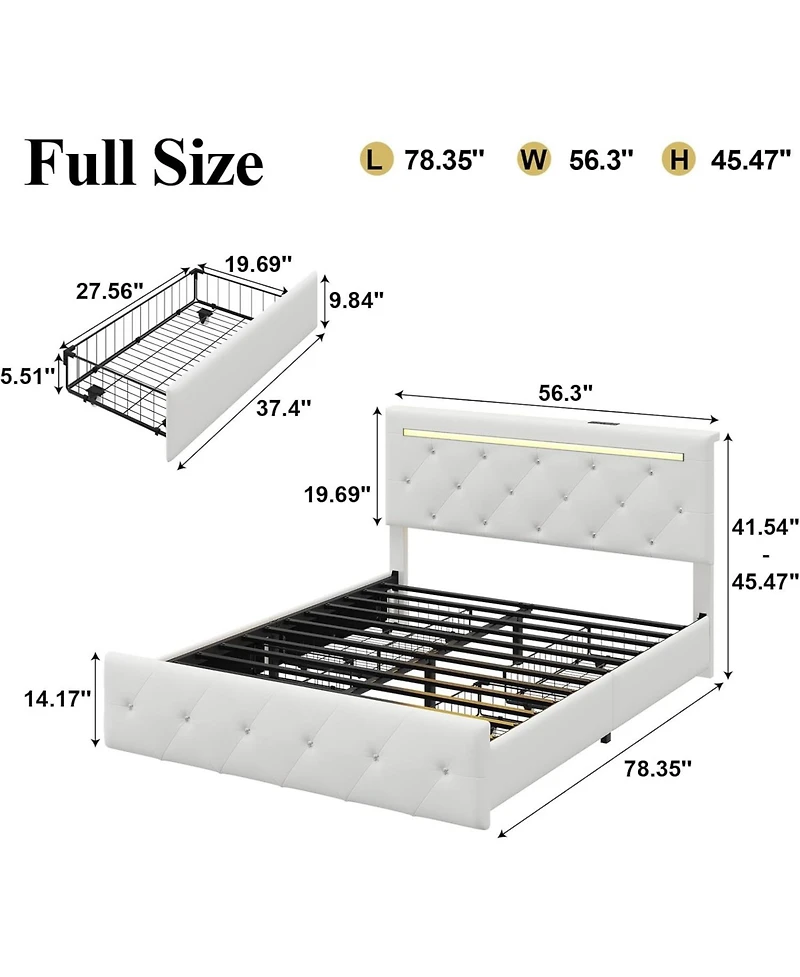 Lucky One Bed Frame with Led Light and 4 Storage Drawers