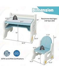 Gouun Kids Drawing Table and Chair Set with Erasable Graffiti Desktop and Built-In Storage