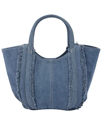 True Religion Atlas Frayed Medium Tote Bag – Denim Carryall with Removable Crossbody Strap