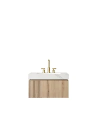 Sillysis Wall Mounted Bathroom Vanity with Carrara Sintered Stone Top, Ceramic Sink, Soft Close Cabinet, Pre-assembled