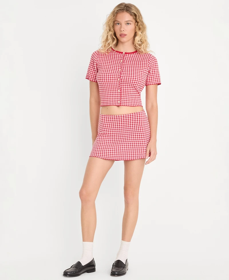 Good American Women's Cropped Short-Sleeve Cardigan Sweater, Created for Macy's
