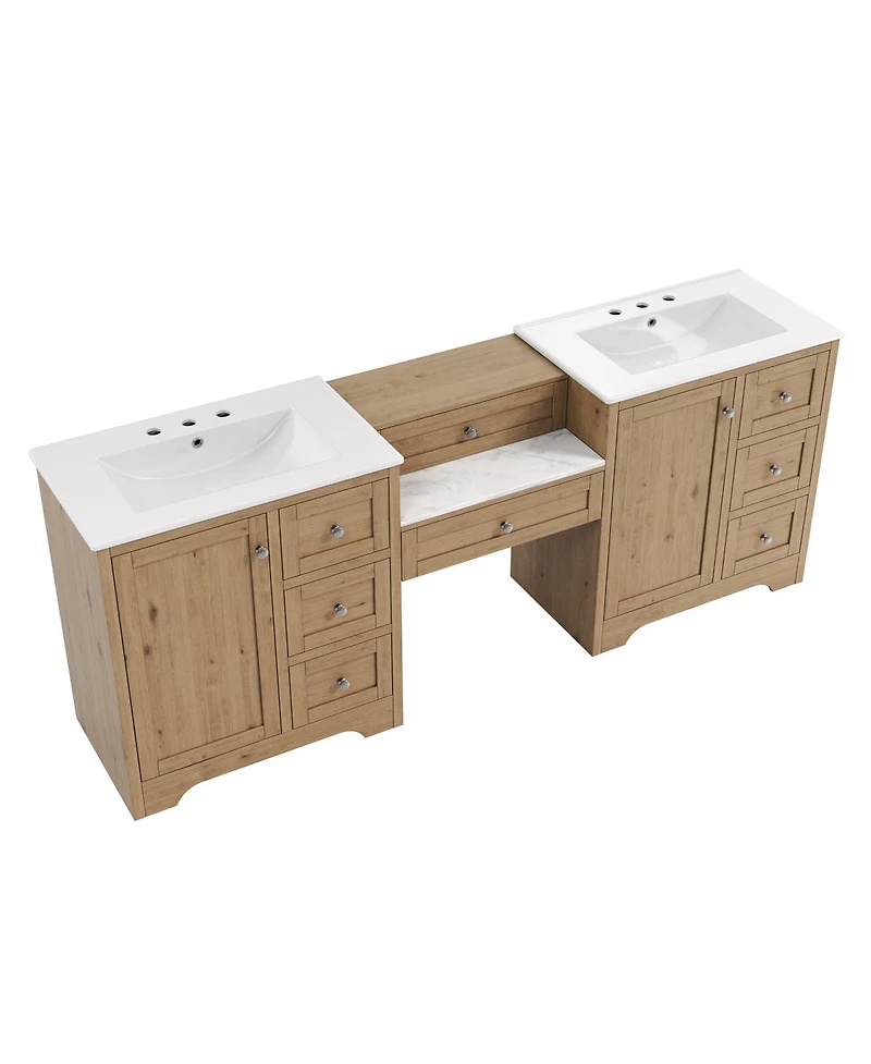 Sillysis 84 Inch Double Sink Bathroom Vanity with Solid Wood Frame, Engineered Stone Top, Soft Close Storage for Modern Homes