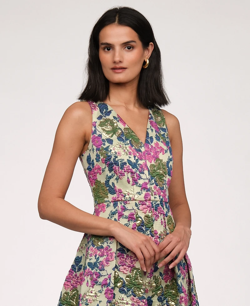 Js Collections Women's Floral Jacquard V-Neck Dress