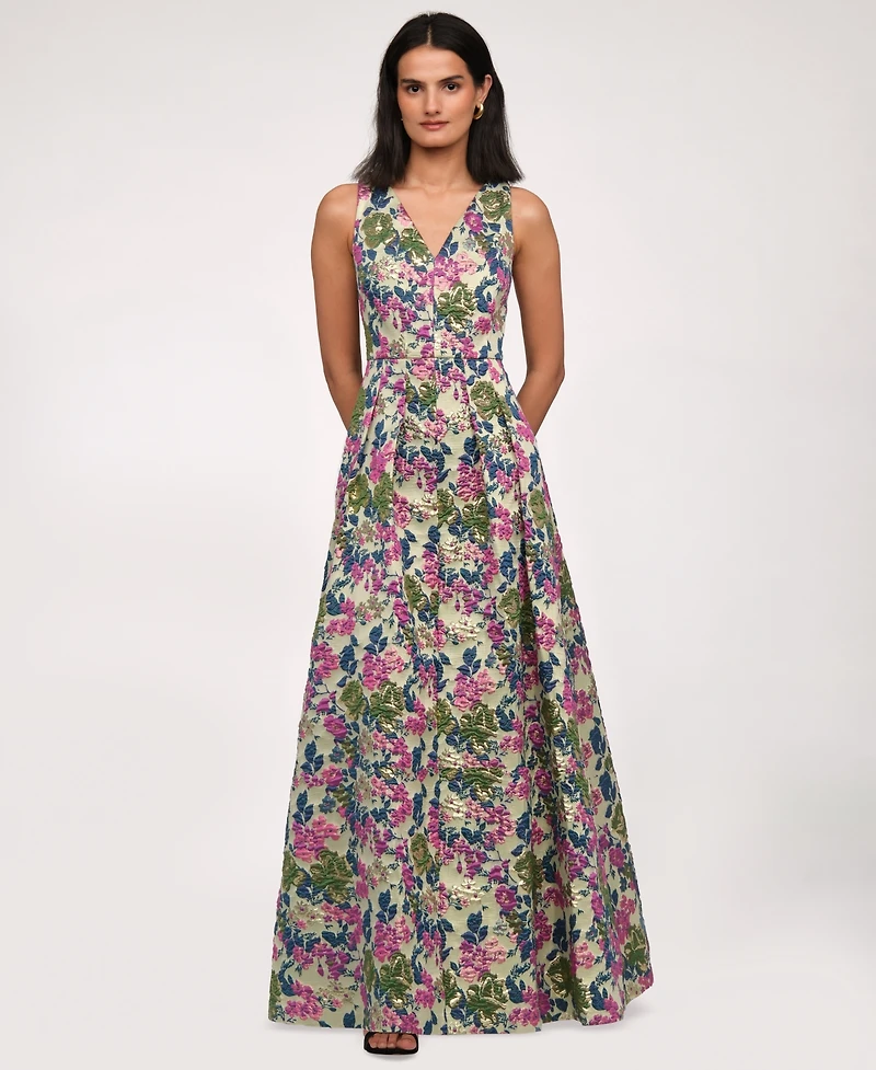 Js Collections Women's Floral Jacquard V-Neck Dress
