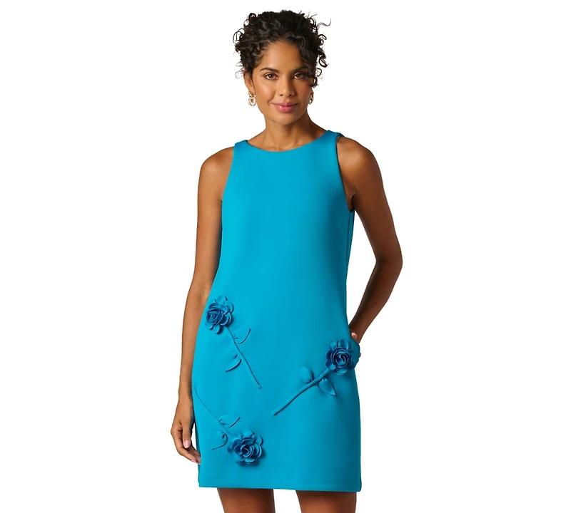 Adrianna Papell Women's Sleeveless Crewneck Rosette Shift Dress
