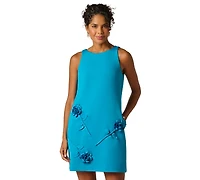 Adrianna Papell Women's Sleeveless Crewneck Rosette Shift Dress