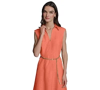 Karl Lagerfeld Paris Women's Collared Chain Belt Midi Dress