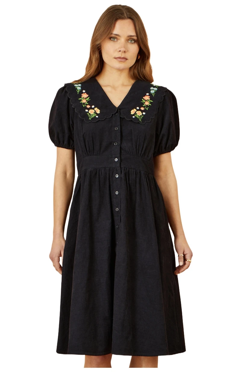 Yumi Women's Embroidered Collar Cord Tea Dress
