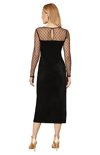 Yumi Women's Velvet With Slash Neckline Midi Dress