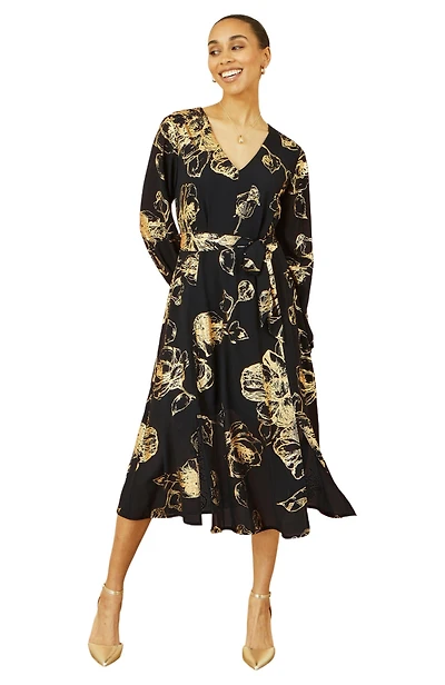 Yumi Women's Foil Rose Print Midi Dress