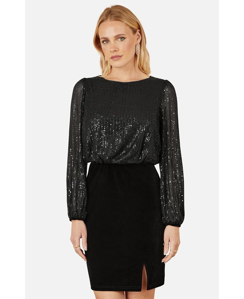 Yumi Women's Sequin And Velvet Mini Dress