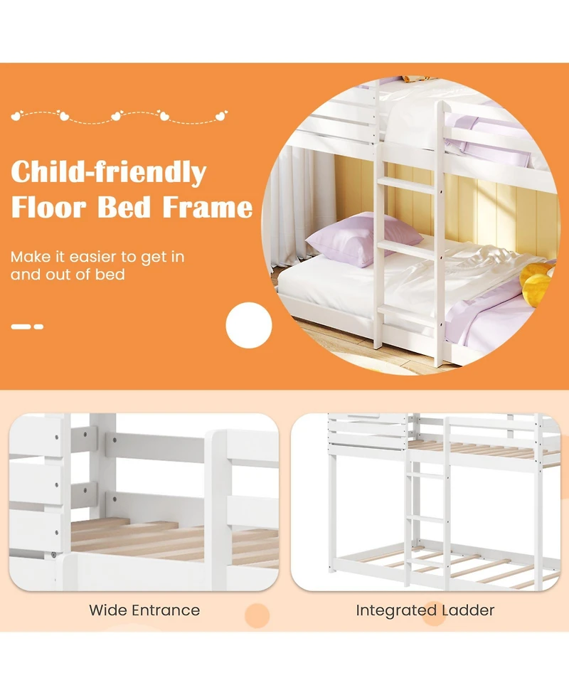 Gouun Twin over House Bunk Bed with Roof and Full-length Guardrails