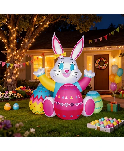 Sugift 4ft Inflatable Easter Bunny with Led Lights Easter Eggs Outdoor Lawn Yard Decoration