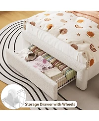 Homfan Upholstered Bed Frame with Storage Headboard, Led Lights