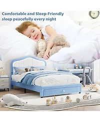 Homfan Upholstered Bed Frame with Storage Drawer and Led Headboard, Wood Slats