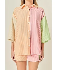 English Factory Women's Striped Colorblock Shirt