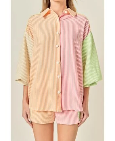 English Factory Womens Striped Colorblock Shirt Shorts