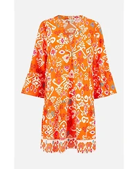 Yumi Women's Ikat Print 3/4 Sleeve Tunic Dress