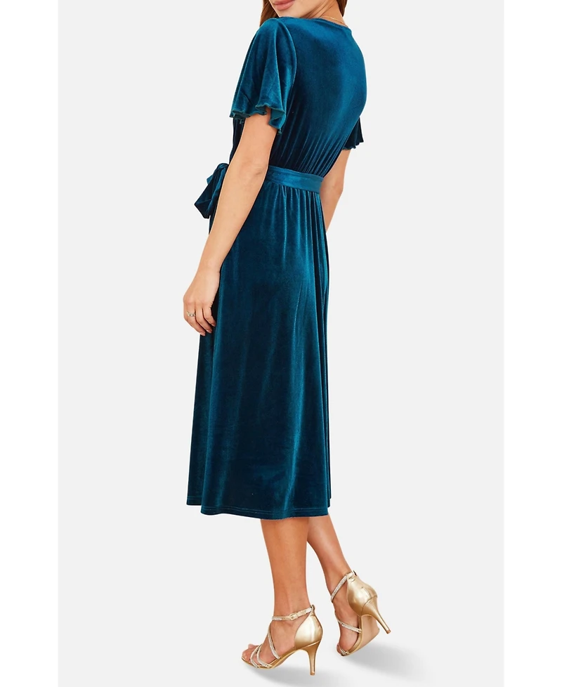 Yumi Women's Velvet Split Hem Midi Dress
