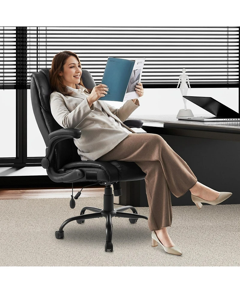 Gouun Ergonomic Executive Chair with Flip-Up Arms and Lumbar Pillow, 300 lb Capacity, Pu Leather