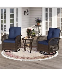Aoxun Indoor Swivel Glider Chair 3 Piece Set Wicker Rattan Living Room Furniture with Glass Top Side Table