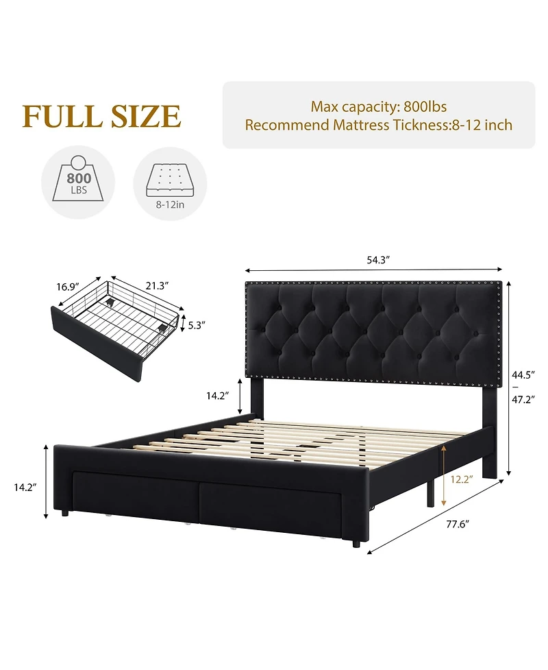 Homfan Upholstered Bed Frame with 2 Storage Drawers