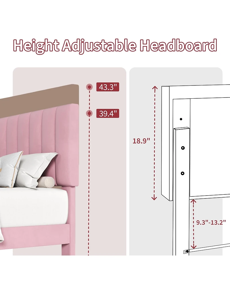 homfan Upholstered Platform Bed Frame with Adjustable Height Vertical Channel Tufted Headboard, No Box Spring Needed/Easy Assembly