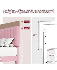 homfan Upholstered Platform Bed Frame with Adjustable Height Vertical Channel Tufted Headboard, No Box Spring Needed/Easy Assembly