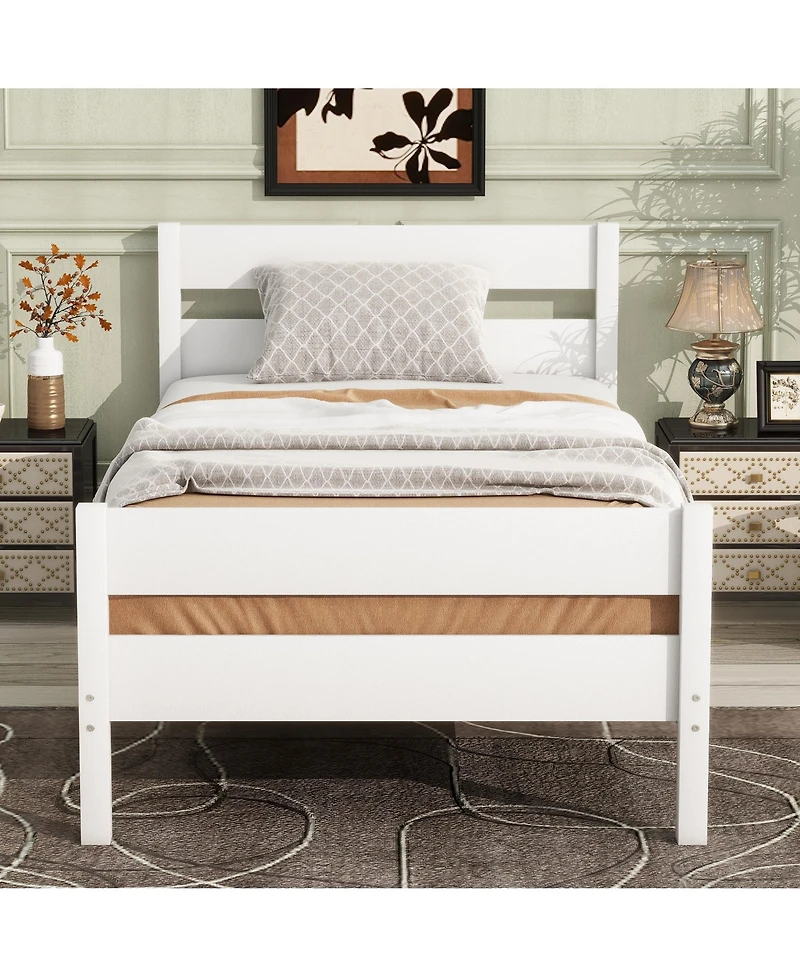 Sailvan Rubber Wood Platform Bed Frame with Headboard and Footboard, Space-Saving Design