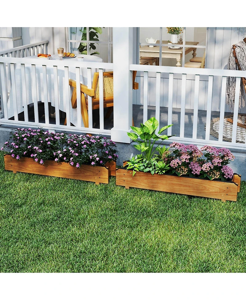 Gymax 2PCS Wooden Raised Garden Bed w/ Drainage Holes Liner for Vegetable Flower Herb