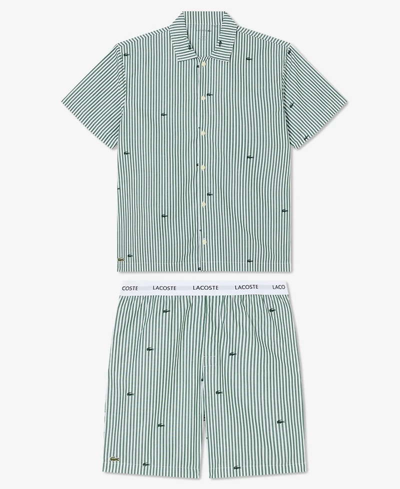 Lacoste Men's Striped Short-Sleeve Shirt and Pajama Shorts, 2-Piece Set