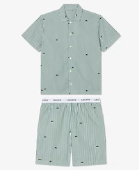 Lacoste Men's Striped Short-Sleeve Shirt and Pajama Shorts, 2-Piece Set