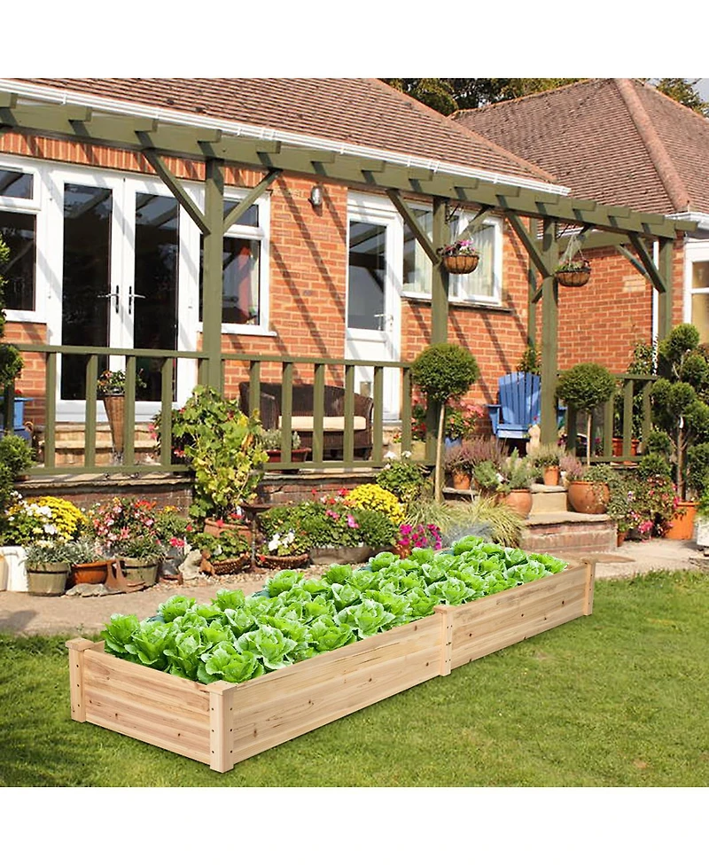 Gouun Fir Wood Raised Garden Bed with Divider, Open Bottom Planter Box