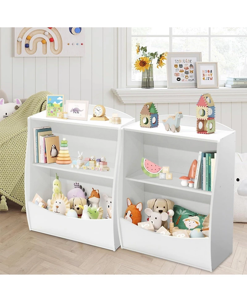 gaomon 2-Tier Wooden Kids Bookshelf and Toy Storage Organizer, Curved Design Children Bookcase with Cubbies