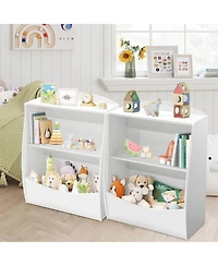 gaomon 2-Tier Wooden Kids Bookshelf and Toy Storage Organizer, Curved Design Children Bookcase with Cubbies