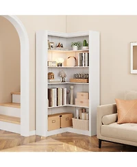 gaomon Farmhouse L-Shaped Corner Bookshelf, 5-Tier Heavy-Duty Mdf Bookcase for Home Office