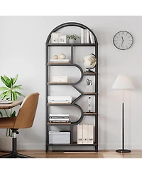 gaomon Tall 6-Tier Arched Bookshelf with Geometric Metal Frame, Modern Display Rack