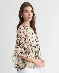 Kasper Women's Printed Flared-Cuff Blouse