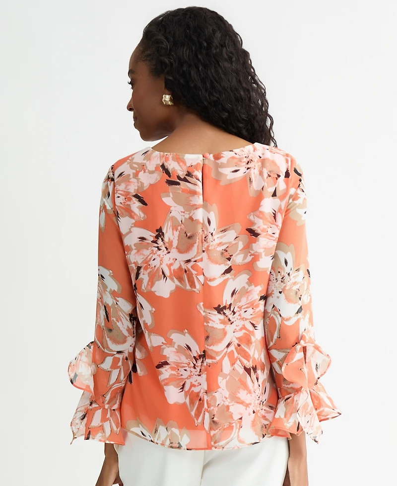 Kasper Women's Ruffle-Cuff Long-Sleeve Top